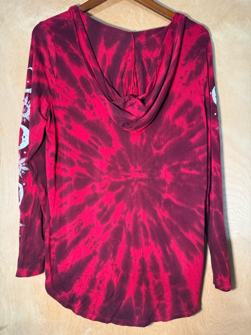 Torrid Super Soft Red Tie-Dye hooded  Long Sleeve V-Neck Top - Picture 3 of 4